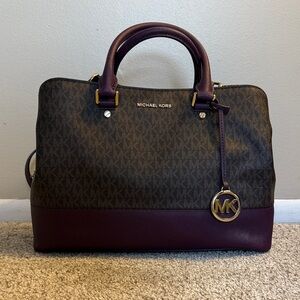 Michael Kors Two-Tone Satchel Savannah in Brown and Purple